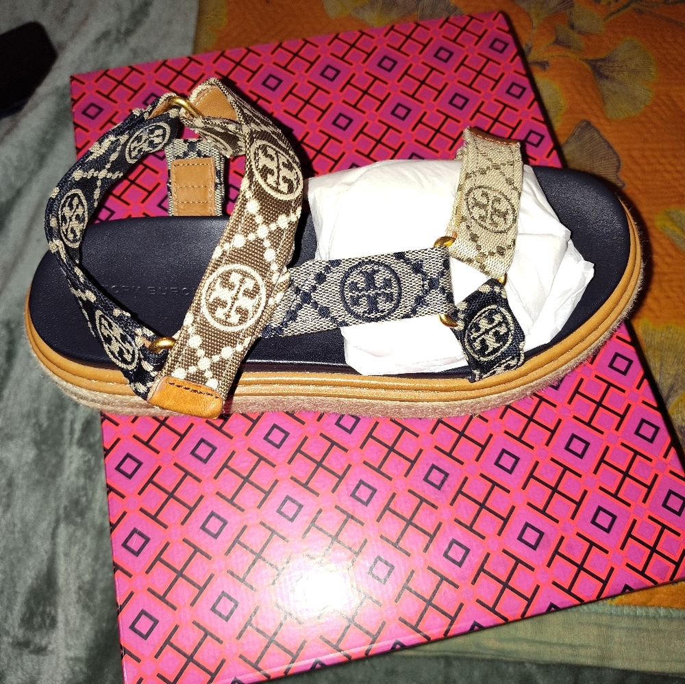 Tory Burch Black and Tan Sandals